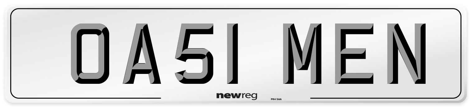 OA51 MEN Number Plate from New Reg